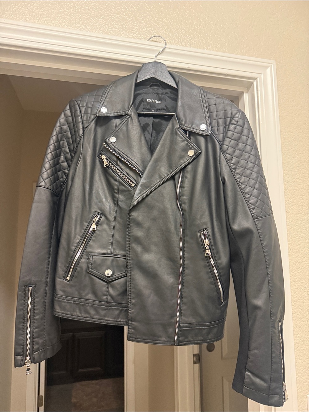 Express Women’s Black Quilted Shoulder Moto Jacket